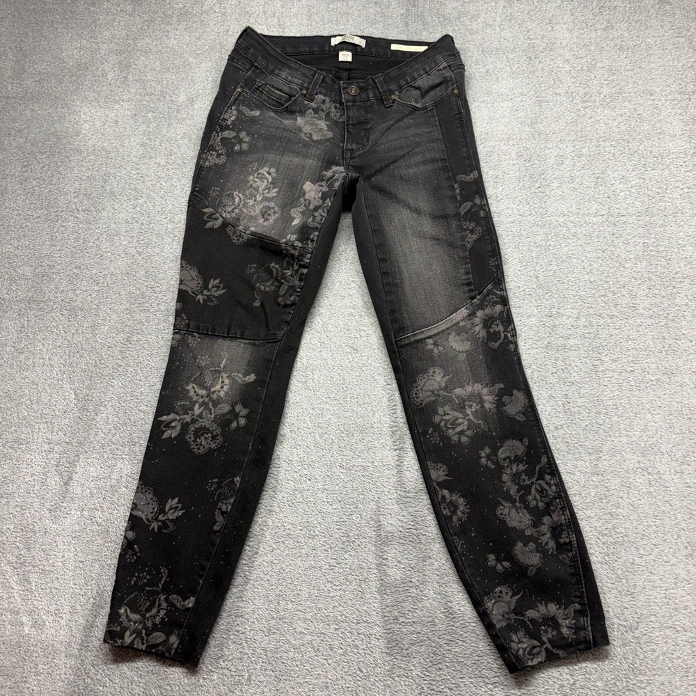 Vintage America Jeans Womens 2/26 Black Good Boho Skinny Ankle Floral Zip Fly